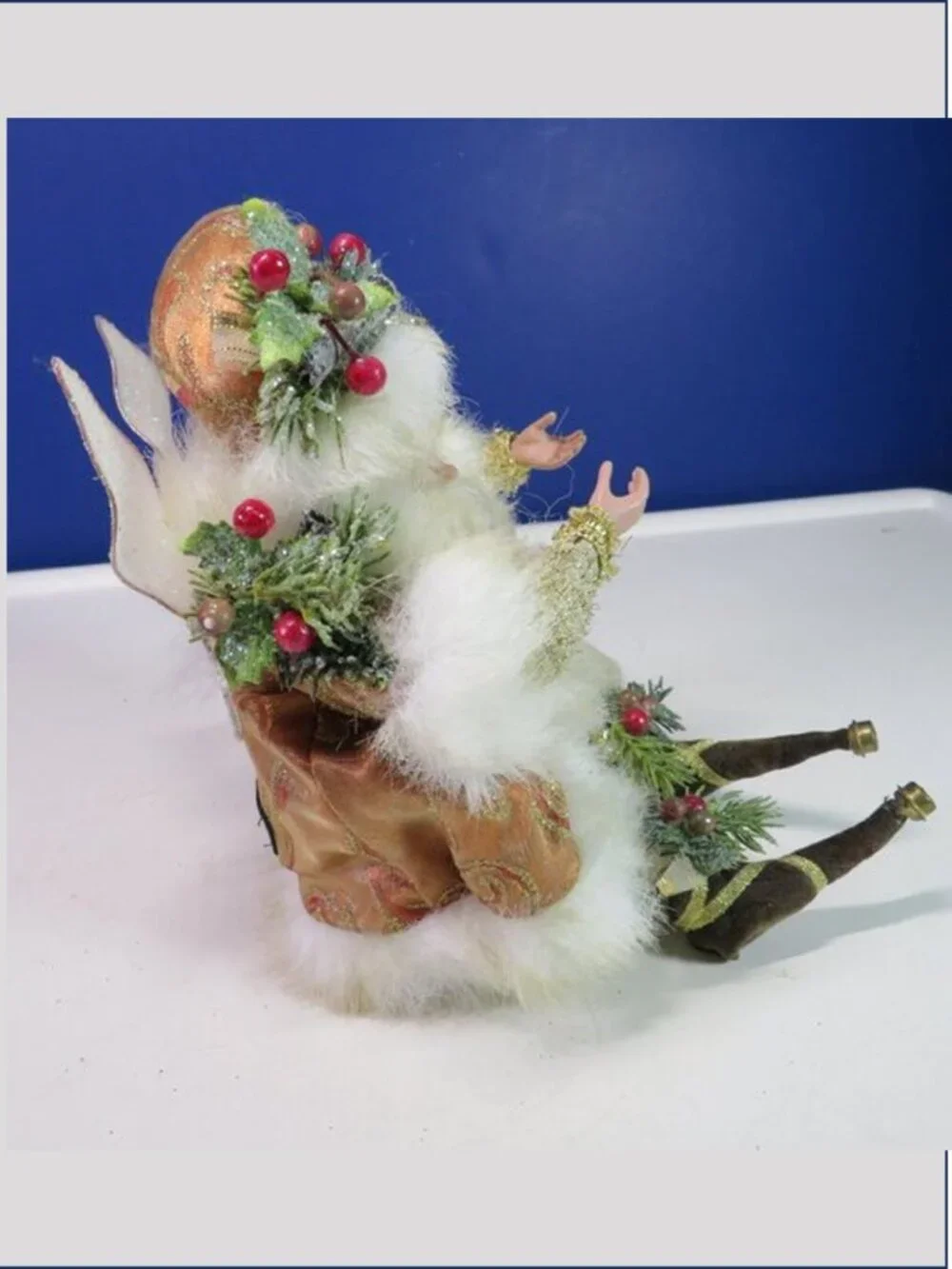 Mark Roberts Christmas Santa Fairy Elf Posable Shelf Sitter Peach Gold Brocade